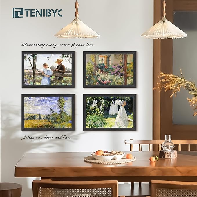 12x18 Frame Set of 4, Textured Black Wood & HD Tempered Glass, 12x18 Poster Picture Frame, Vertical & Horizontal Wall Hanging