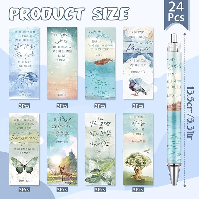 Bible Verse Ballpoint Pens Gifts 24 Pcs Christian Pens Set Inspirational Religious Retractable Black Ink Pen Scripture Church Gift for Women Men Teacher Coworker Home Office School Supplies