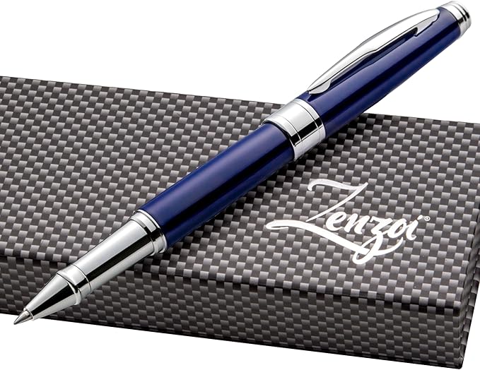 ZenZoi Executive Pen – Elegant Blue Rollerball Pen. Premium Fine Point Smooth Writing Roller Pen Gel Ink. Fancy, Luxury Pen for Men, Women. Refillable, Business, High End Pen Gift Set