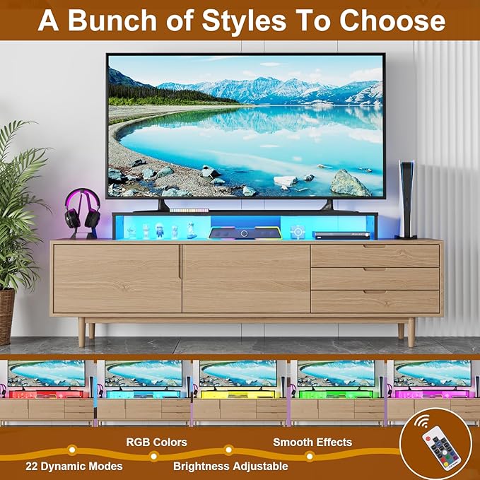 TV Riser Stand with LED Lights, 42.5" Super Large Monitor Stand Riser, Tabletop TV Stand Riser for Desk, Desk Shelf for Top of Desk, Desktop Organizer for Computer, TV, Laptop, Printer