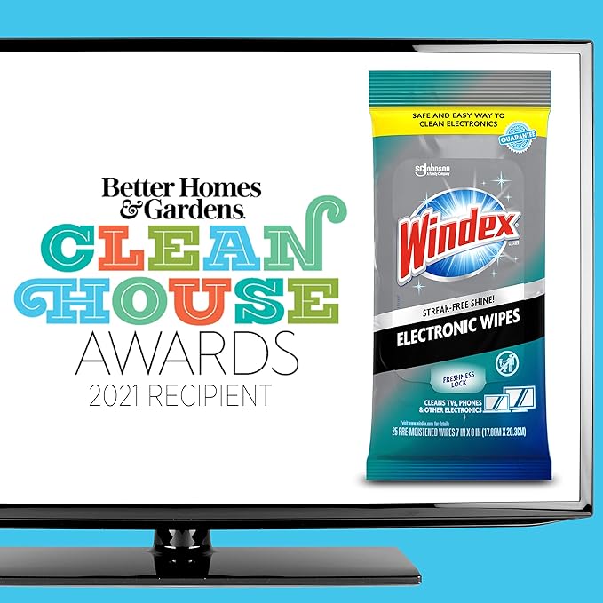 Windex Electronic Cleaning Wipes, Pre-Moistened Screen Wipes for TVs, Phones, and Other Electronics, Resealable for a Freshness Lock, 25 Count