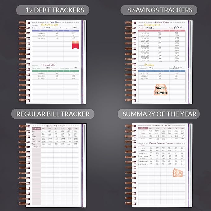 GoGirl Budget Planner & Monthly Bill Organizer – Monthly Financial Book with Pockets. Expense Tracker Notebook Journal, Compact (Black)