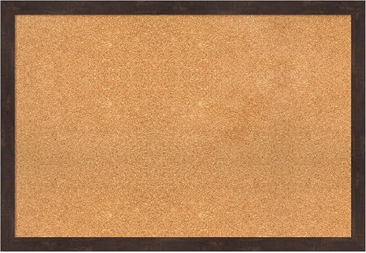 Amanti Art Natural Cork Board for Wall, 27x39 Vision Board with Brown Wood Frame, Large Corkboard Office Decor for Home Organization, Rustic Farmhouse Corkboard Pinboard to display items for home