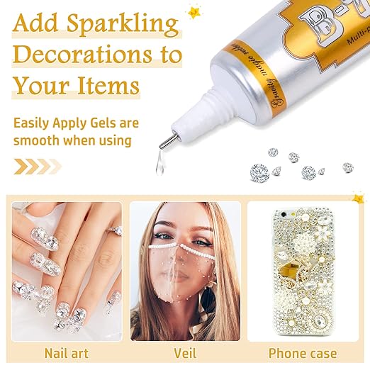 B7000 Clear Glue for Jewelry Making, Upgrade B-7000 Adhesive Crafts Glue Multipurpose Super Glue for Scrapbooking Supplies, School DIY Craft Glass, Fabric, Wood, Rhinestones Gems Clothes (2X 15ML)