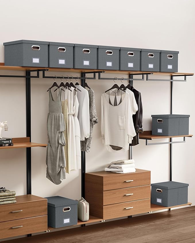 4 Pack File Storage Organizer, Document Organizer, Portable File Box with Lid, Fit for Letter/Legal File Folder Storage,Dark Gray-Box only