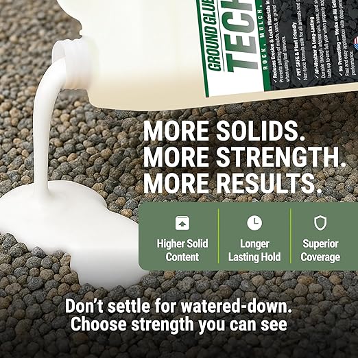 Ground Glue Tech-Tonic Landscape Adhesive for Rock, Mulch, and Sand, Weatherproof Long-Lasting Stabilizer for Trails & Slopes, Pet-Safe Binder for Pea Gravel, Bark & Flower Beds, 32 Fl. Oz.