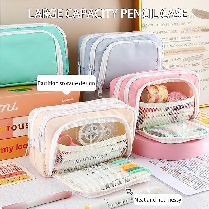 42 PCS Aesthetic School Supplies with Large Pencil Case, 12 Marker Pens with box, 5 Black Ink Gel Pens, 6 Mechanical Pencils Set, Sticky Notes, Complete Essentials Stationery Kit for Students