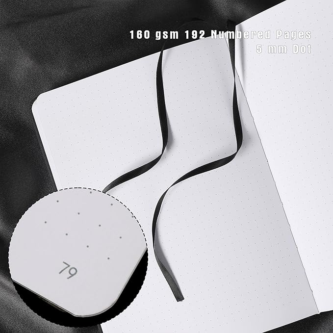 TIEFOSSI Dotted Notebook, 160gsm Thick Paper, Hardcover Dot Grid Journals for Women Men, 192 pages, for Travel, School and Office Use