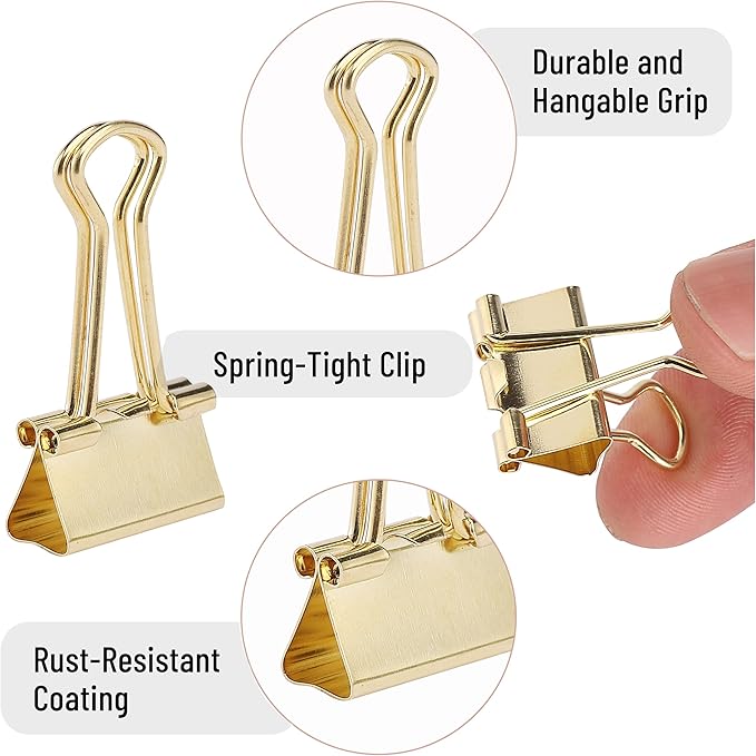 Mr. Pen- Gold Mini Binder Clips - 50 Pack, 0.75 in, Small Size, Paper Clips for Office