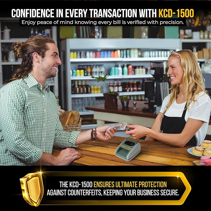 Kolibri KCD-1500 4-Way Orientation USD Counterfeit Money Detector and Bill Value Reader with UV, MG and IR Detection for Small Businesses (Battery not Included)