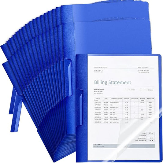 Maitys 50 Pack Clear Report Covers with Clip 11.4 x 9 Inch Presentation Folders Transparent Front Portfolio Folders for Letter Size(Blue)