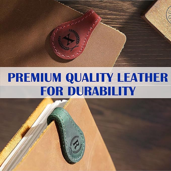 Personalized Magnetic Leather Bookmark - Genuine Leather Custom Bookmark with Initials, Handmade Magnetic Clips for Book Lovers, Readers, Kids, and Women