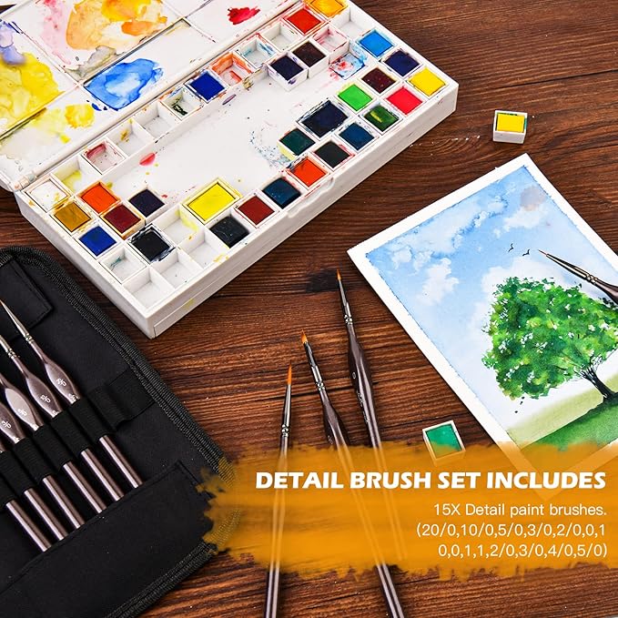 Golden Maple Miniature Paint Brushes, 15PC Small Paint Brushes Micro Model Detail Paint Brush Set, Fine Detailing for Acrylic, Oil, Watercolors & Paint by Number, Figurine (Brown)