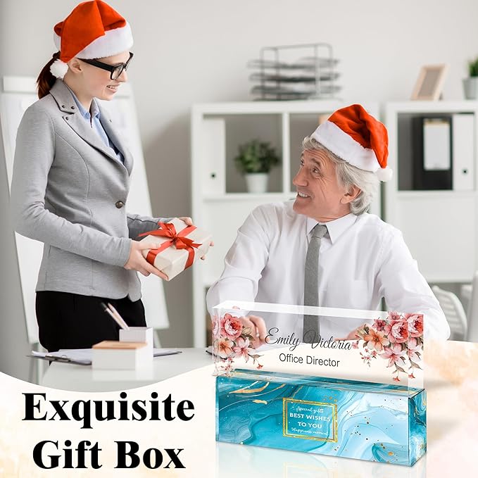 Ship Next Day-Custom Name Plate for Desk, Desk Name Plate Personalized, Acrylic Office Desk Accessories, Appreciation Gifts for Coworkers Employee Teachers Boss Women Men (Peony)