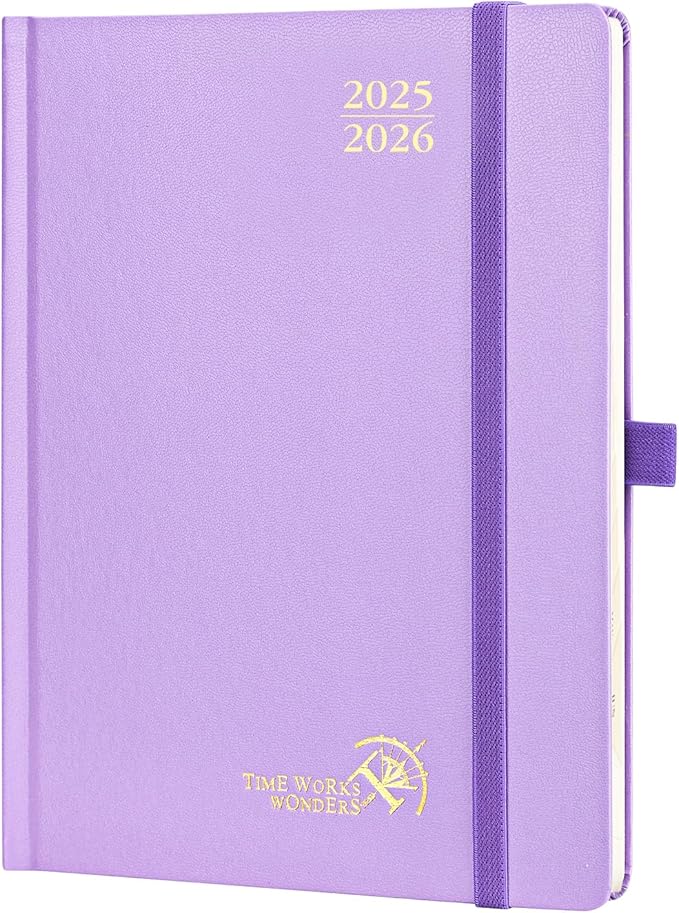 POPRUN Planner 2025-2026, (Medium 6.5'' x 8.5'' Hard Cover) Academic Calendar (July 25-June 26) Daily Weekly and Monthly Appointment Book with Hourly Time Slots, Monthly Tabs, 100 GSM - Violet