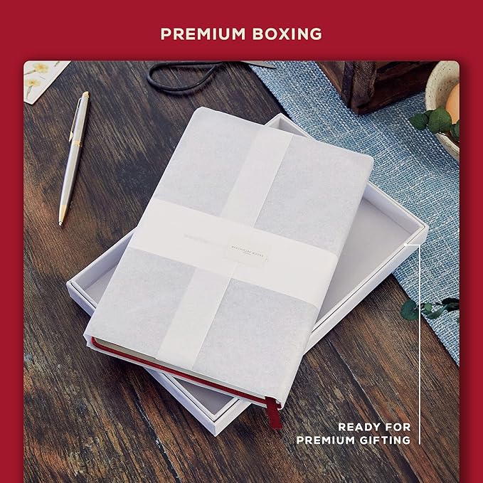 BEECHMORE BOOKS Lined Journal Notebook, 5.8 x 8.3 inch, A5 160 Lined Pages, Hardcover Leather Journals for Women, Men, Writing and Notebooks for Work - 120 GSM Thick Paper, Gifts Box Included