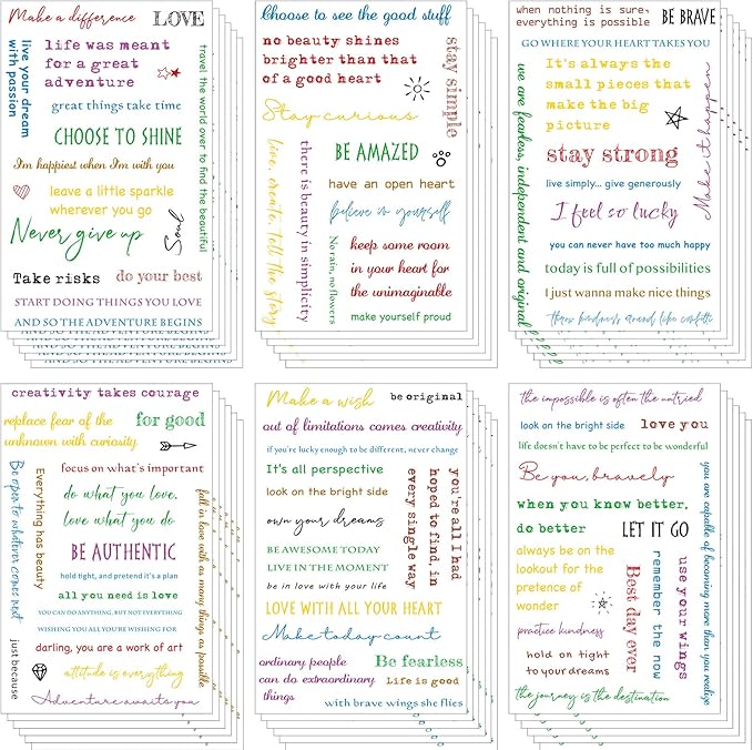 48 Sheets Inspirational Quotes Stickers Aesthetic Sayings Decal Motivational Words Handwritten Letters Gift for DIY Crafts Journaling Scrapbook Planner Appreciation Supplies, 8 Styles(Multicolor)