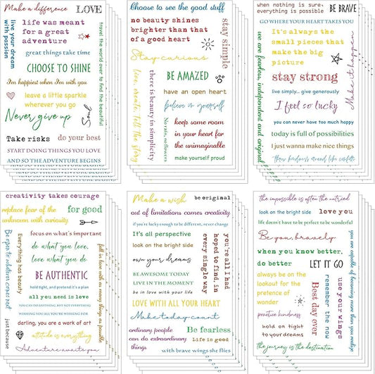 48 Sheets Inspirational Quotes Stickers Aesthetic Sayings Decal Motivational Words Handwritten Letters Gift for DIY Crafts Journaling Scrapbook Planner Appreciation Supplies, 8 Styles(Multicolor)