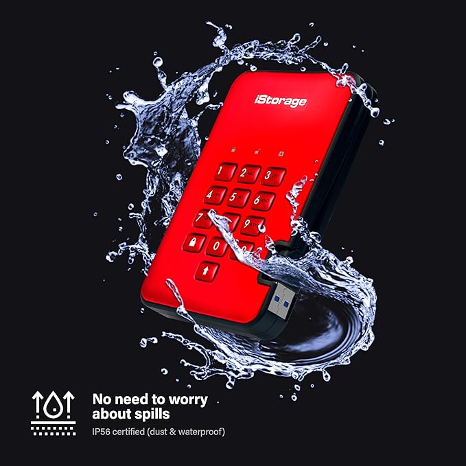 iStorage diskAshur2 HDD 3TB Red | Secure portable hard drive | Password protected | Dust & water resistant | Hardware Encryption