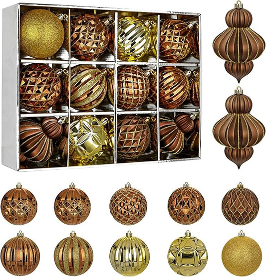 4" Christmas Ball Ornaments Set 12PCS Large Shatterproof Plastic Ornaments Christmas Tree Ball Hanging Ornaments for Xmas Tree Wedding Party Holiday Decorations - Bronze, Gold