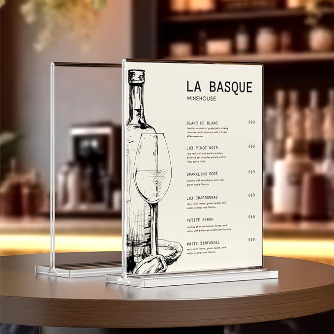 8.5x11 Acrylic Sign Holder 5 Pack, Vertical Double-Sided Display Standing, Clear Plastic Sign Holder Paper Flyer Menu Brochure Holders 8.5x11 inches for Restaurants, Office, Store