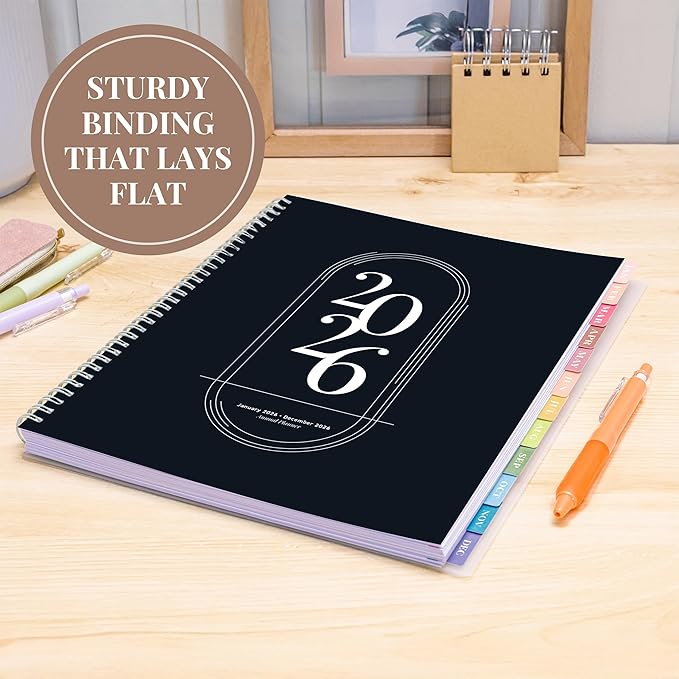 Rileys 2026 Planner, Agenda Planner With Weekly And Monthly View, Daily Agenda Book And Yearly Planners Calendar Book, Spiral Bound With Tabs, Notes, Goals And Holidays (Black, 8.5 x 11 in)