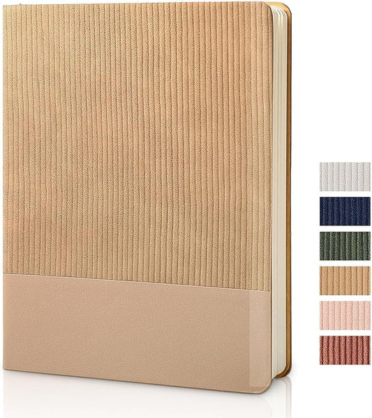 Lined Journal Notebook for Work College Ruled Note Book 5.79"x8.27"A5 PU Leather Daily Journaling 216 Pages for Women Men Writing Home School Supplies Business (Khaki)