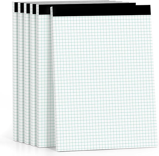 Graph Paper Pads 8.5 x 11, 4x4 Graph Ruled, 6 Pack 1/4 Graph Paper Notebooks, Grid Paper Pad Notebook 8-1/2" x 11" Graphing Paper, Perforated Quadrille Pad, 70GSM White Graft Paper Pads, 30 Sheets/Pad