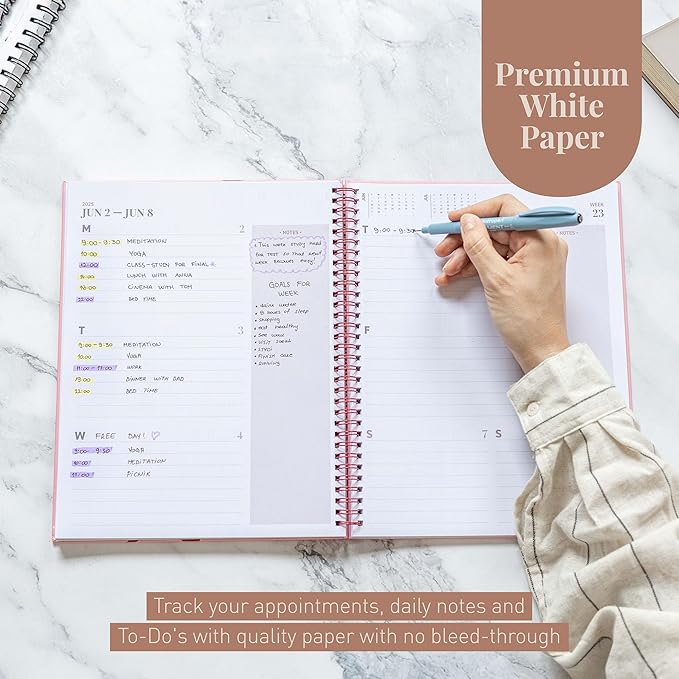 Rileys & Co 2025 Floating Weekly Planner - Annual Weekly & Monthly Agenda Planner, Jan - Dec 2025, Hardcover Cover, Notes Pages, Twin-Wire Binding (8.5 x 11-Inches, Pink)