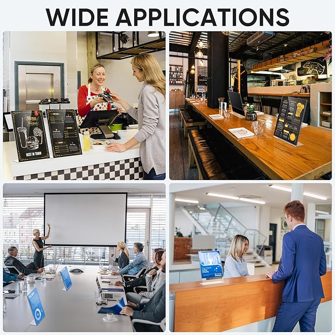 TICONN 8.5 x 11 Acrylic Sign Holder, L Shape Clear Sign Stand for Displaying, Plastic Paper Holder for Office, Store, Restaurant (Vertical 6 Pack)