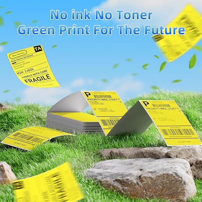 4x6 Thermal Labels, 1 Packs of 500 4x6 Fold Labels Yellow - Compatible with JADENS, ASprink, Phomemo, Rollo, Zebra, Omezizy and Other Thermal Printers