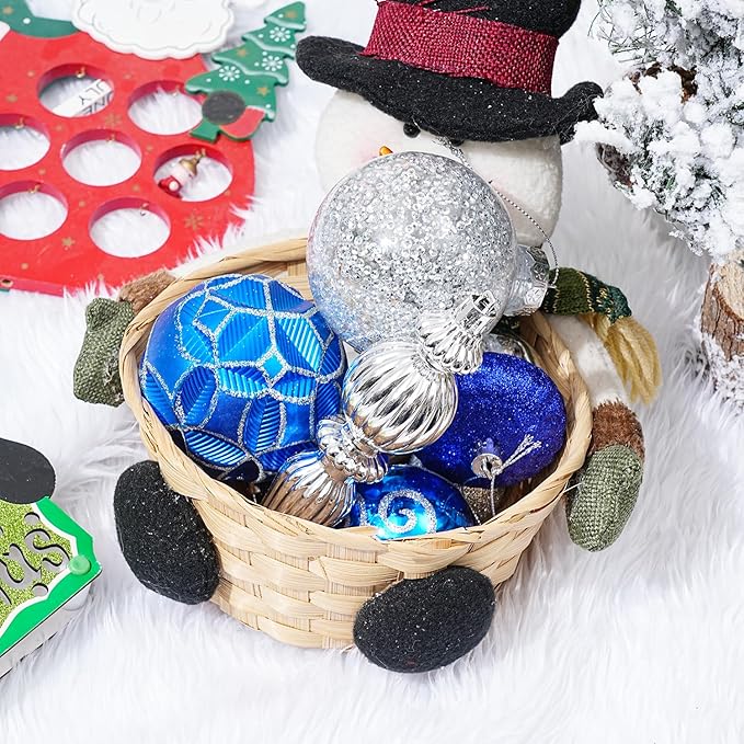 123pcs Christmas Ball Ornaments Set, Shatterproof Plastic Balls for Classic Xmas Decorations, Hanging Ornaments for Christmas Tree, Holiday, Bridal, Home Party, Blue and Silver