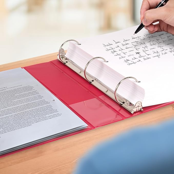 Samsill 3 Inch 3 Ring Binders, Made in USA, Economy Round Ring, Clear View Cover, 550 Sheet Capacity - for School, Home, Office - Red, 4 Pack