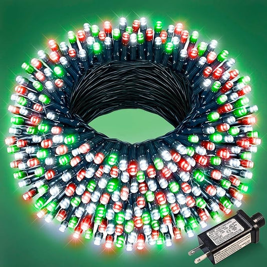 100FT 300 LED Christmas Lights Outdoor, Connectable Christmas String Lights with 8 Modes Waterproof, Plug in Christmas Tree Light Green Wire for Grden Yard Party Decorations, Red White Green