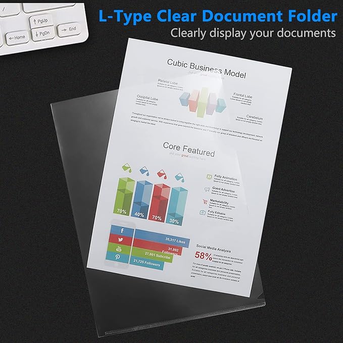 37 Pcs Clear Plastic Document Folder Project Pocket for Letter / A4 Size Paper - Transparent L-Type Plastic Folder