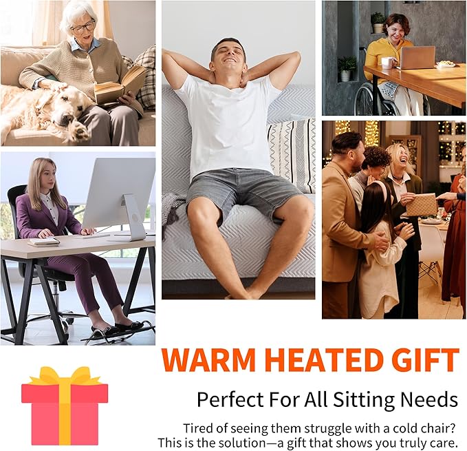 Heated Seat Cushion with 7 Heat Settings & 12-Hour Timer Shut-Off Function Office Chair Pad, Auto Shut-Off Protection, Soft Plush Cover, Non-Slip Bottom for Office Chair & Wheelchair (Black)