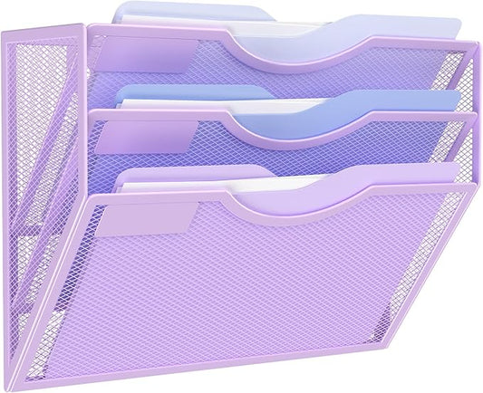 Kuntine.B 3 Pocket Wall File Holder Organizer Office Hanging Magazine Holder Wall File Organizer for Office Home (Purple, 3 Tier)
