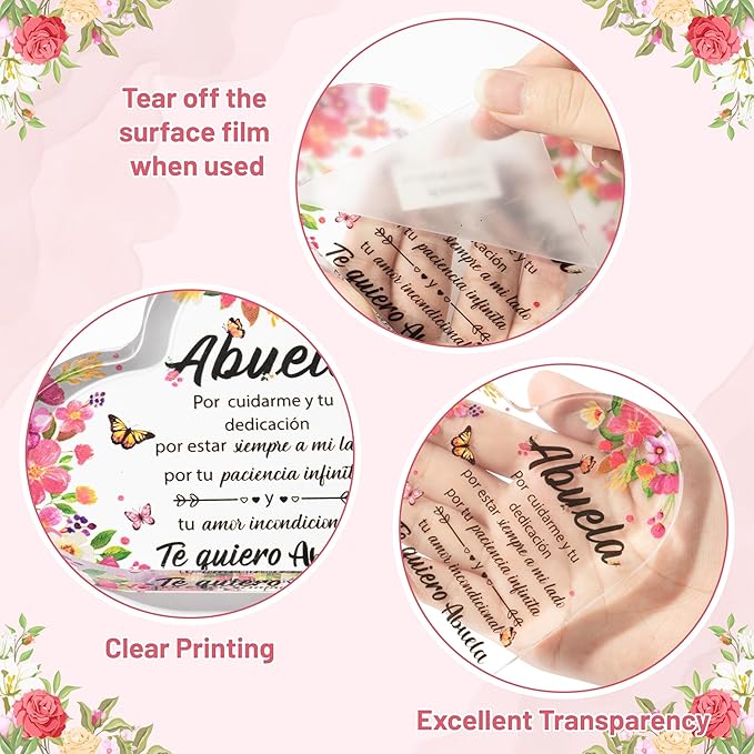 Yopyame Acrylic Gifts for Grandma - Spanish Heart Acrylic Plaque for Grandma from Granddaughter Grandson - Birthday, Christmas, Thanksgiving Sign