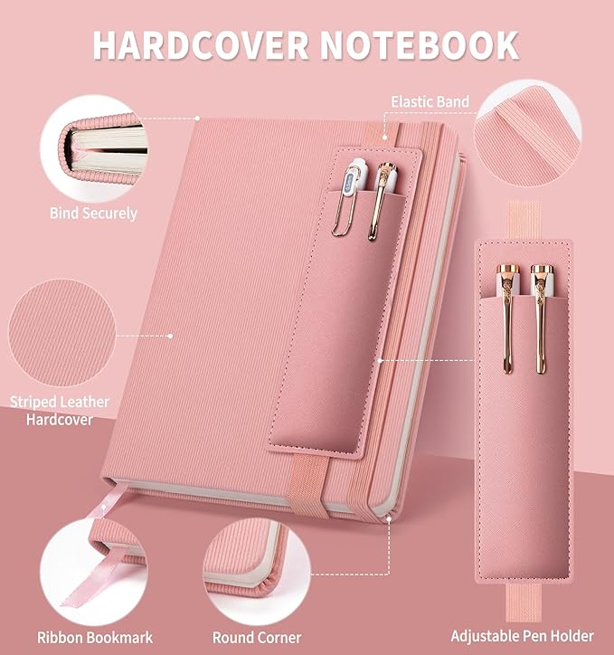 Lined Journal Notebook for Work, A5 Leather Notebook with Pen Sleeve, 100GSM/160 Pages Thick Paper, Daily Journals for Writing, School, Note Taking, Business, Travel, College Ruled