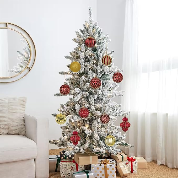 4" Christmas Ball Ornaments Set 12PCS Large Shatterproof Plastic Ornaments Christmas Tree Ball Hanging Ornaments for Xmas Tree Wedding Party Holiday Decorations - Dark Red, Gold