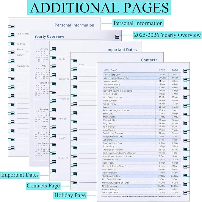 Daily Planner 2025-2026, Weekly and Monthly Planner 2025-2026 Academic Year, July 2025-December 2026 Calender Planner, 8.2"×5.5", 18 Months (JUL.2025-DEC.2026 Light Blue)