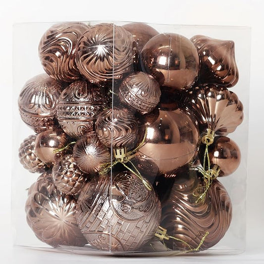Christmas Ornaments Set with 36pcs Shatterproof Christmas Tree Decorations Multi-Size Christmas Ball Ornaments with 7 Styles Brown