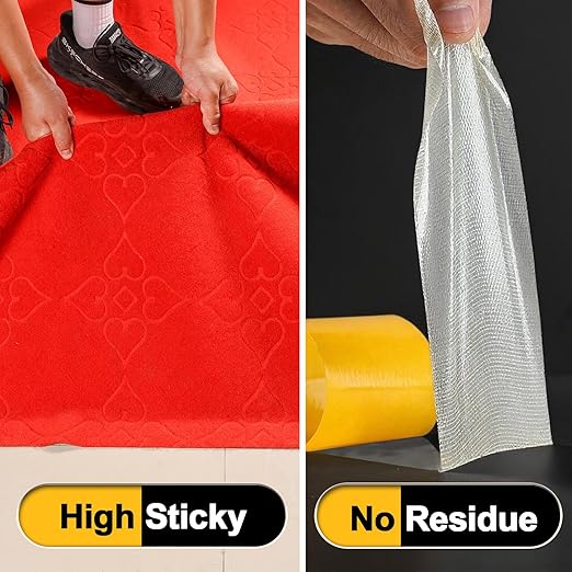 Heavy Duty Double Sided Mesh Tape - Professional Strong Hold Removable Tape for Rug, Carpet, Wall & Clothing, No Residue and No Damage Guaranteed （5 Rolls, 2" x 66FT