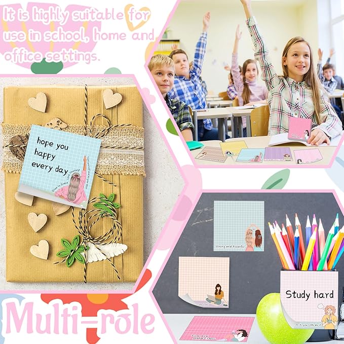 9 Pieces Little Girls Sticky Note Adhesive Cute Memo Notes Self Stick Note Pads for Back to School Decorations Home Classroom Office Party Decor