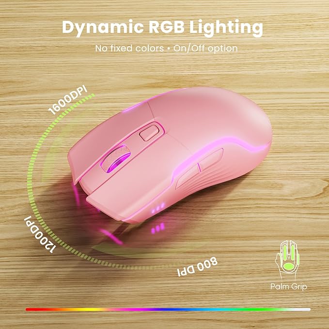 Pink Keyboard and Mouse Wireless Combo, 4000mAh Rechargeable Backlit Quiet Keyboards mice set, USB Ergonomic Key Board with Wrist Rest & Phone Holder for PC, Mac, Windows, Natural Soft Typing —SABLUTE