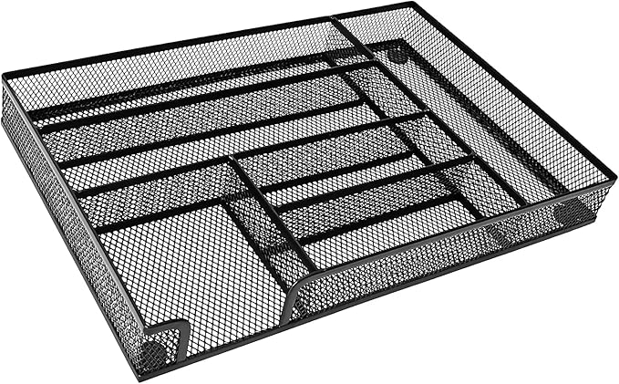 Desk Drawer Organizer Tray, 6 Departments Metal Mesh Desktop Organization for Pens, Office Supplies Organizer for Desktop Drawers, 12.6 x 8.27 x 1.57 Inches, Black