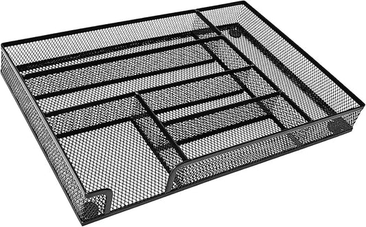 Desk Drawer Organizer Tray, 6 Departments Metal Mesh Desktop Organization for Pens, Office Supplies Organizer for Desktop Drawers, 12.6 x 8.27 x 1.57 Inches, Black