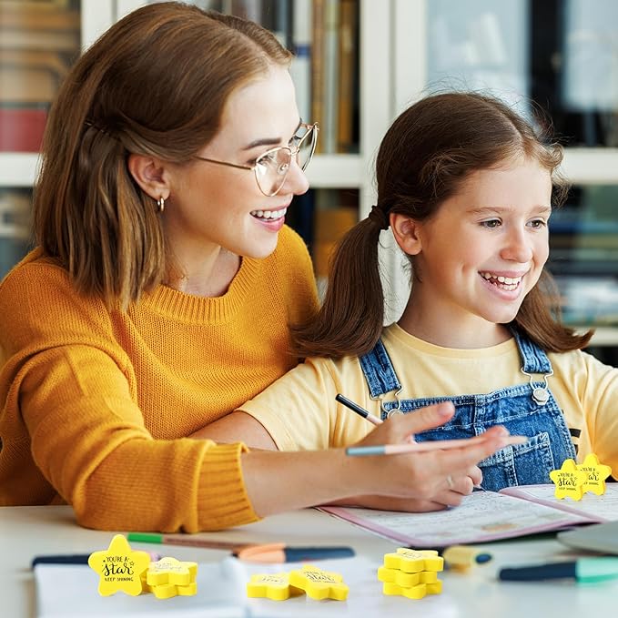 Spakon 100 Pcs Inspirational Star Erasers for Kids Bulk Cute Back to School Erasers 1.57" Fun Eraser for Classroom Prize You're A Star Yellow Motivational Gift for School Student Rewards