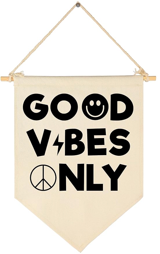 Positive Quotes Banner Sign,Home Office Wall Flag Decor-Room Party Decoration-Patio,Front Door Classroom Wall Flag Decortion-Banner Gift for Wedding,Housewarming,Birthday,New Home-Good Vibes Only