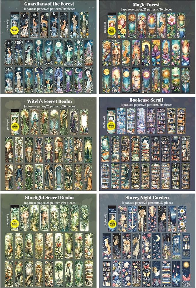 Aromoty Slim 6 Sets 300 Pcs Washi Stickers Book Kit for Journaling, Vintage Gothic Magic Scrapbook Stickers for Scrapbooking Bullet Junk Journal Supplies Planner Stationery Collage Craft Gifts